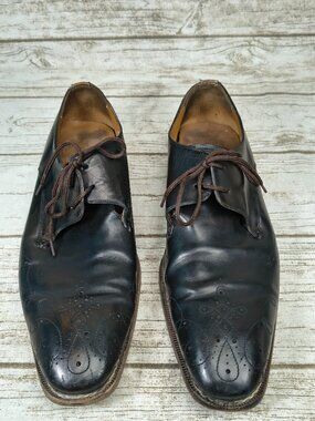 Mezlan Custom Black Leather Wingtip Brogue Oxford Shoes Men Size 11